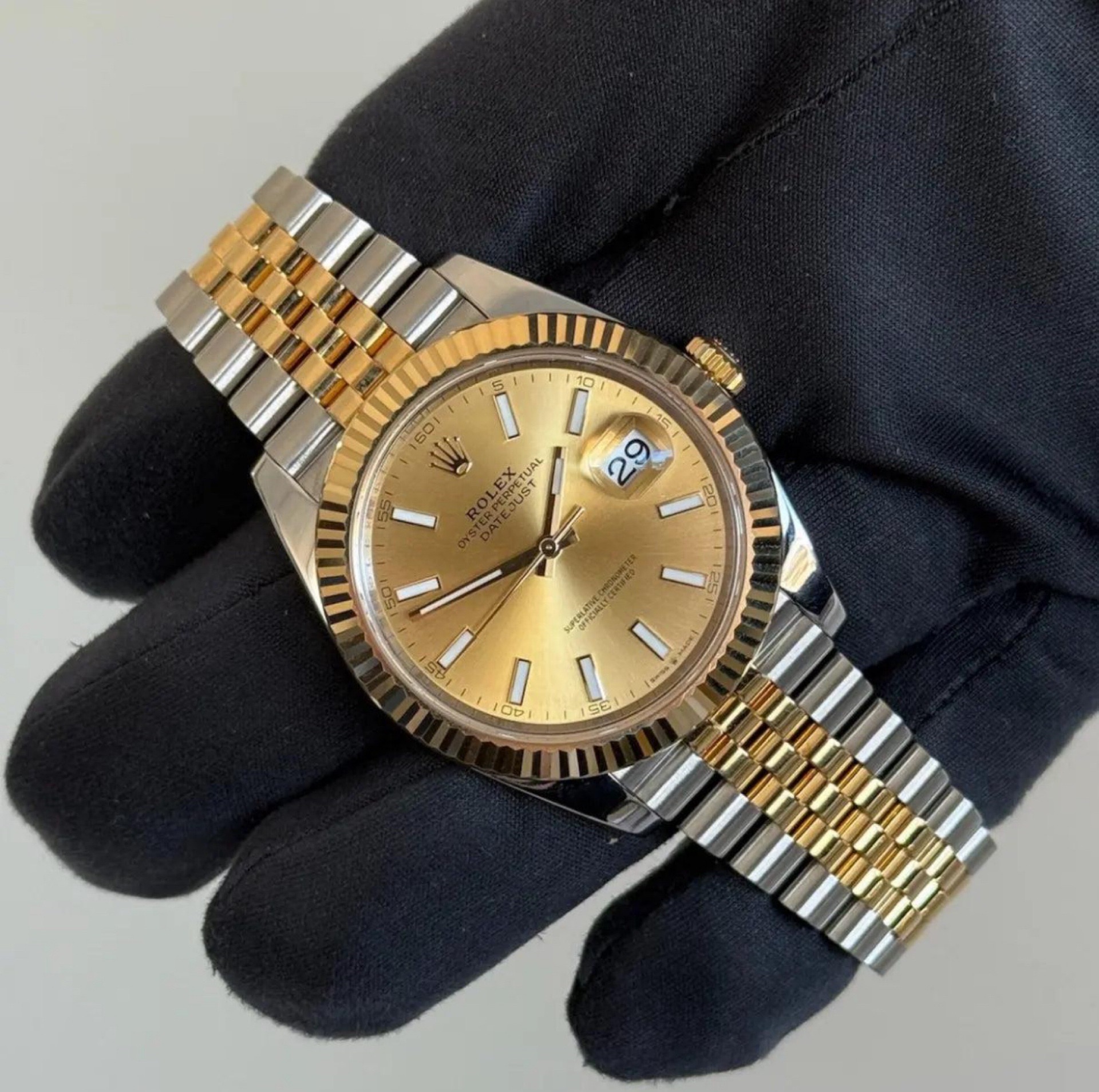 Rolex Datejust Champagne Dial Yellow Gold Oystersteel view 3