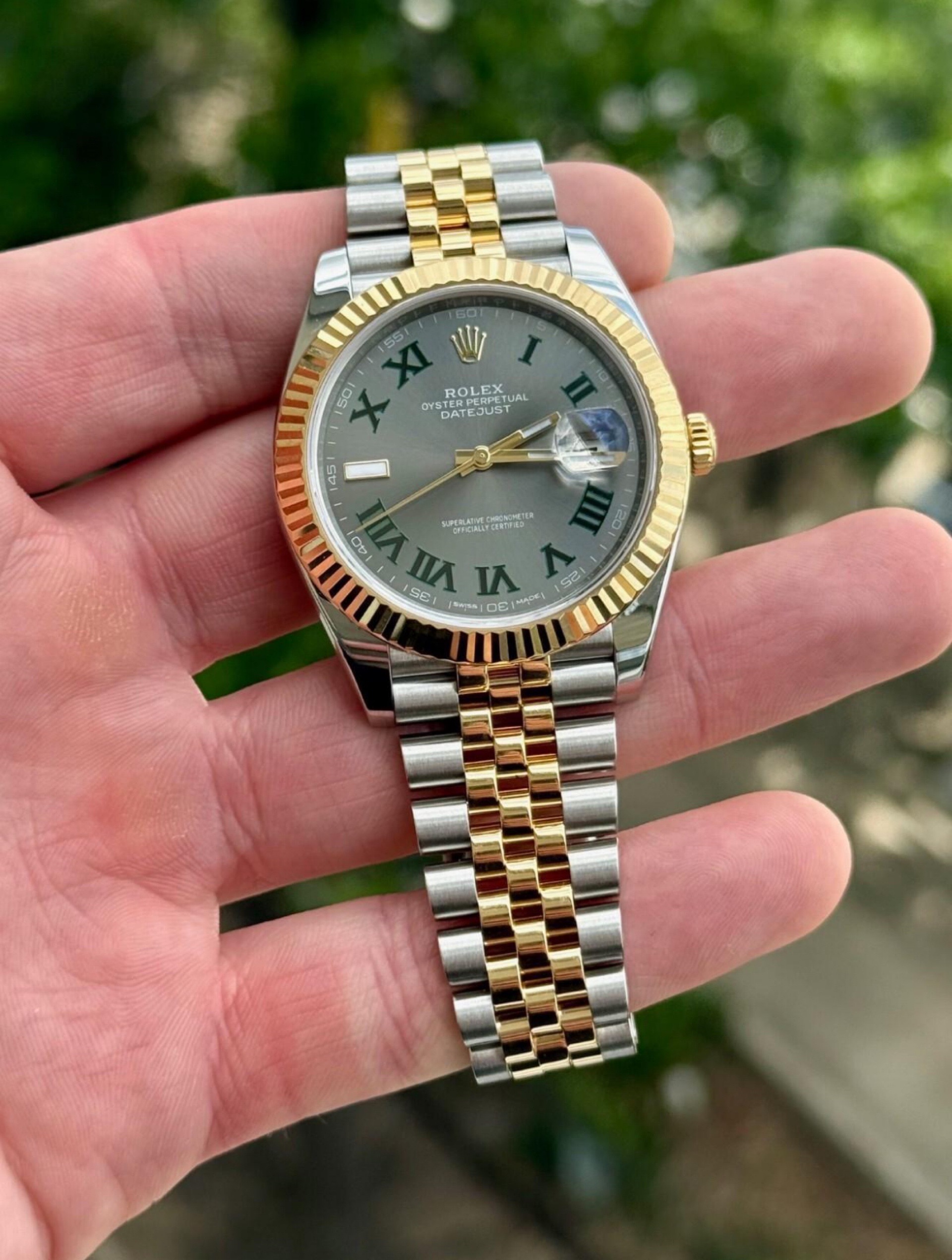 Rolex Datejust Grey Dial Roman Numerals Oystersteel White Gold view 4