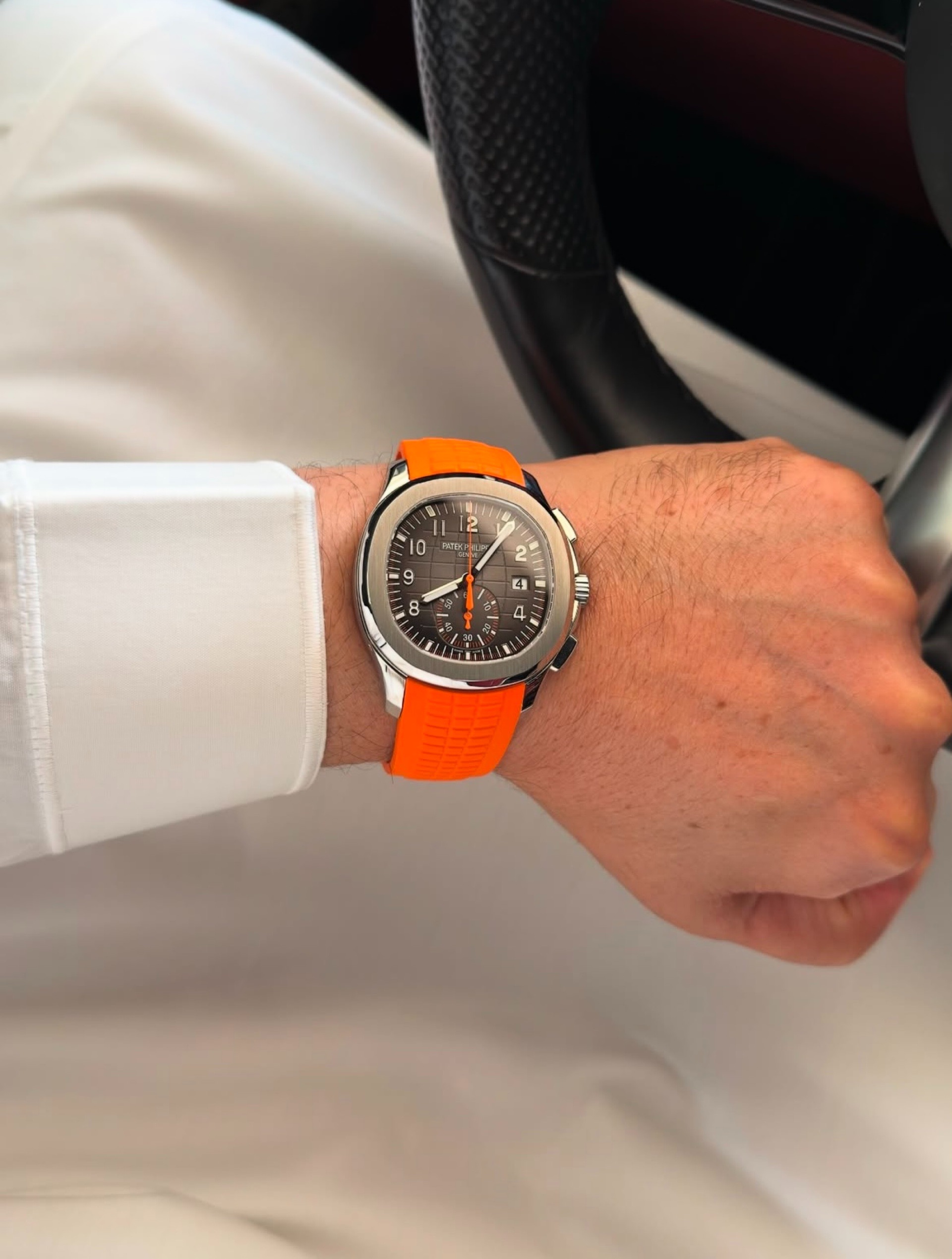 Patek Philippe Aquanaut Chronograph  Black Dial Orange Rubber Strap view 2