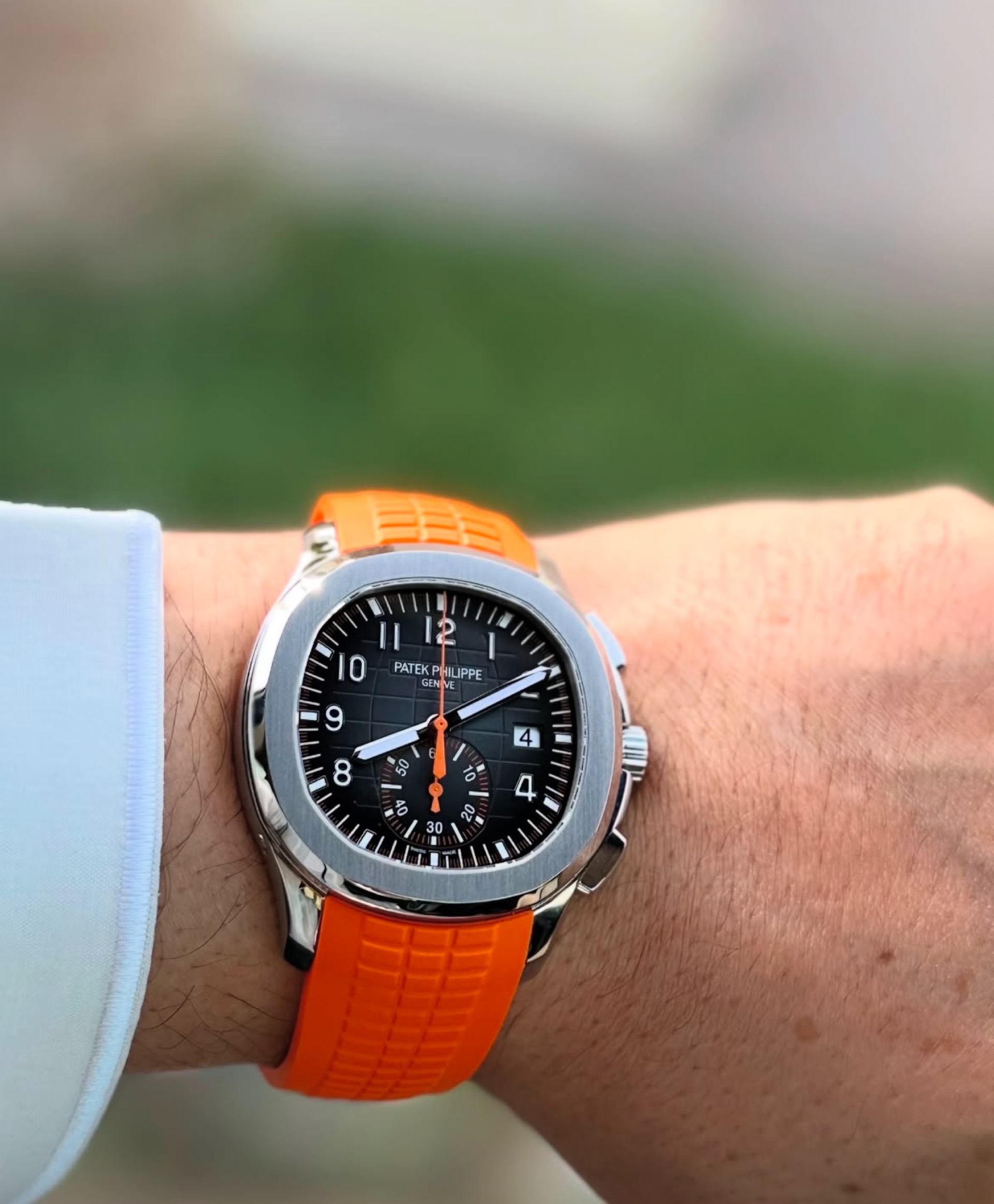 Patek Philippe Aquanaut Chronograph  Black Dial Orange Rubber Strap view 3