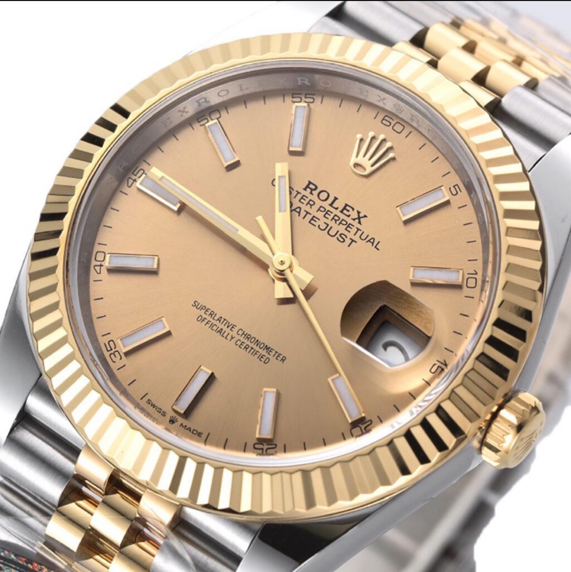 Rolex Datejust Champagne Dial Yellow Gold Oystersteel view 2