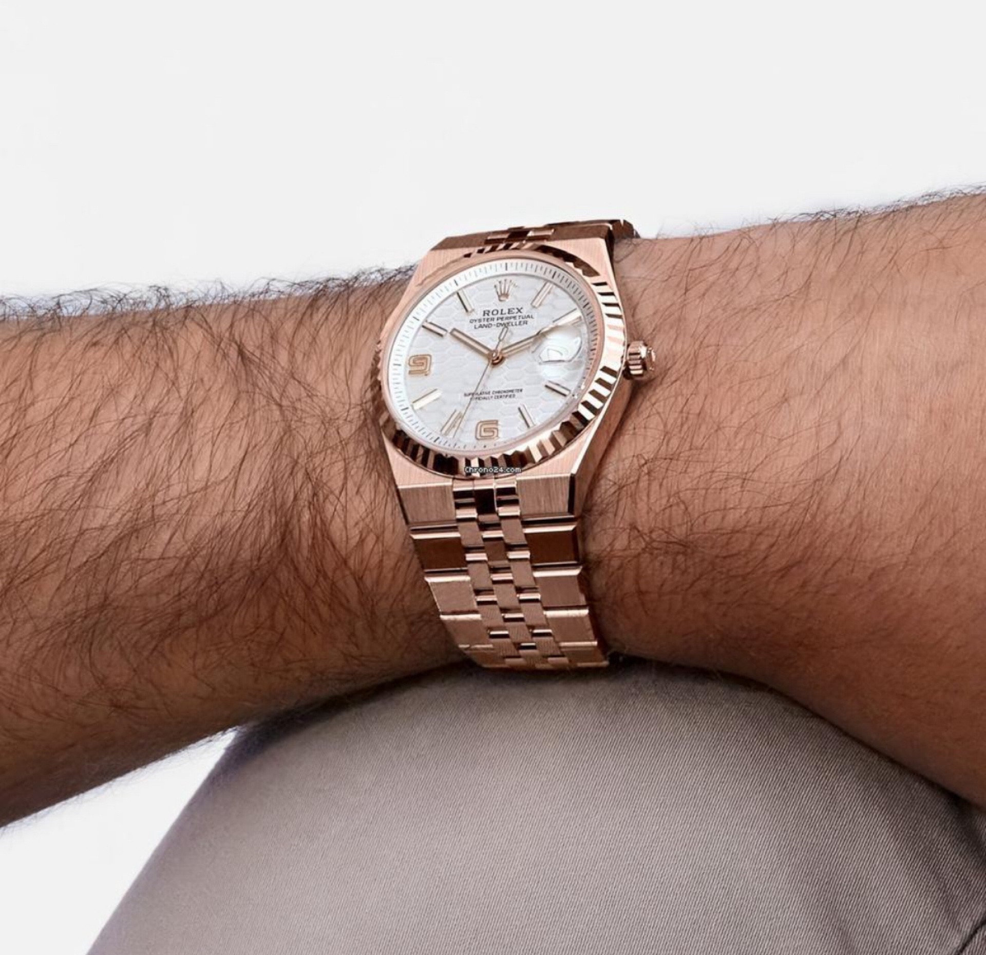 Rolex Land-Dweller Yellow Gold Champagne Dial view 3